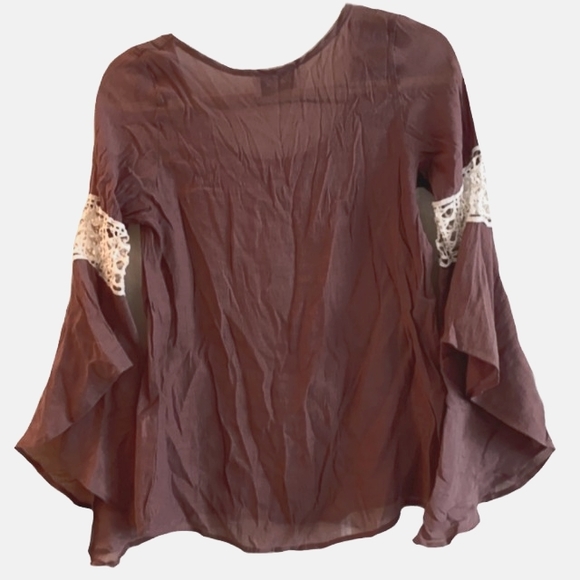 VaVa by Joy Han Blouse Mauve Lavender Cream Crochet Lace Trim Flowy Sleeves S - Picture 1 of 8